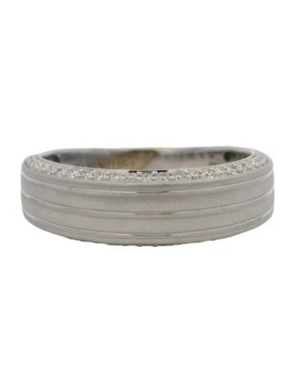 Vera Wang Love 14kt White Gold Striped 7mm Band 0.52ctw Diamond Sides Size 11